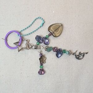 Handmade Lavender & Teal Floral Fairy Keychain Bag Charm -Aventurine & Glass